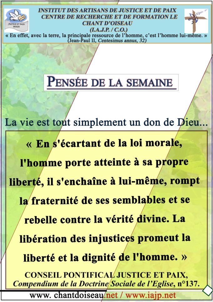 La pensée de la semaine du 11 au 17 Aout 2025