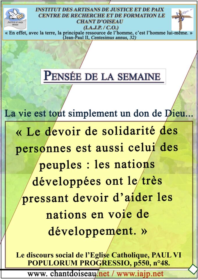 Pensée de la semaine du 10 au 9 Novembre 2025